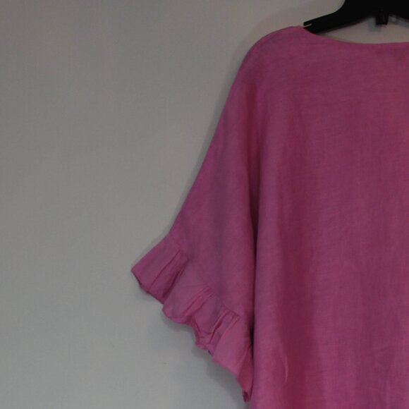 Vivian Shyu Linen oversized pink top tunic ruffle sleeve button Italy sz m/L /XL - Picture 3 of 7